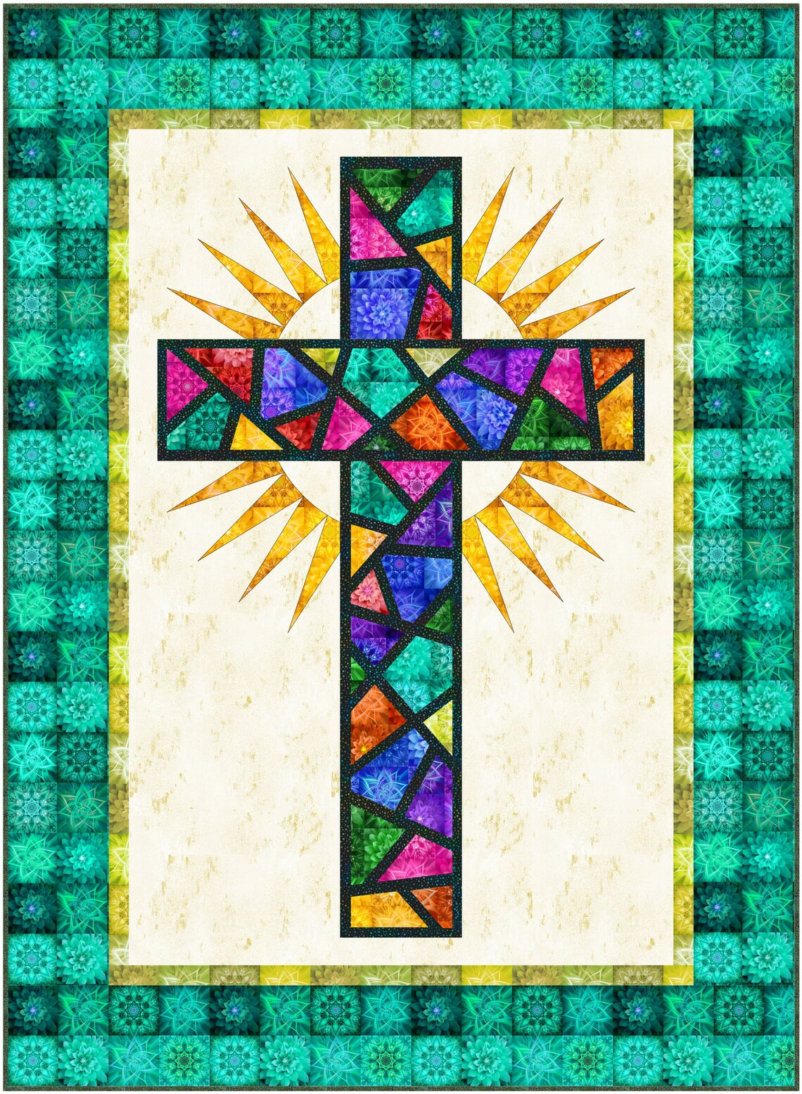 STAINED GLASS CROSS Quilt Pattern