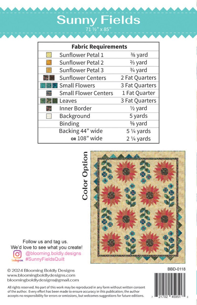 SUNNY FIELDS Quilt Pattern by Blooming Boldly Designs