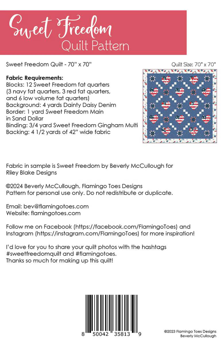 SWEET FREEDOM Quilt Pattern by Beverly McCullough