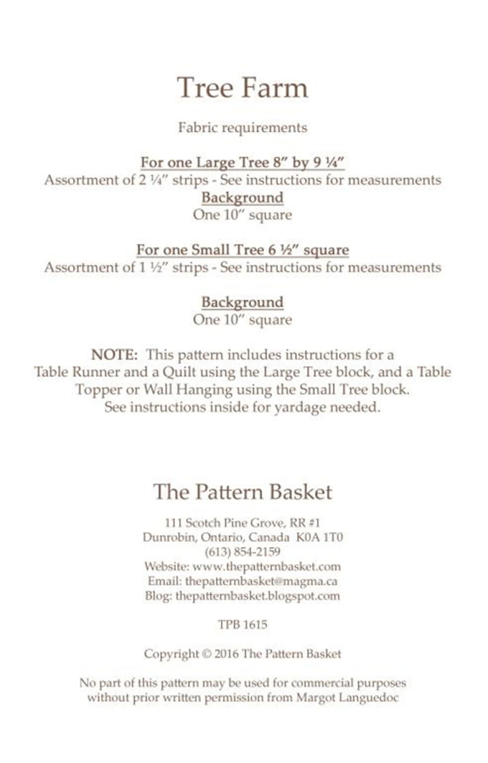 TREE FARM Quilt Pattern